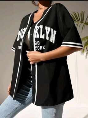 Brooklyn Baseball Jersey Top - Black & White